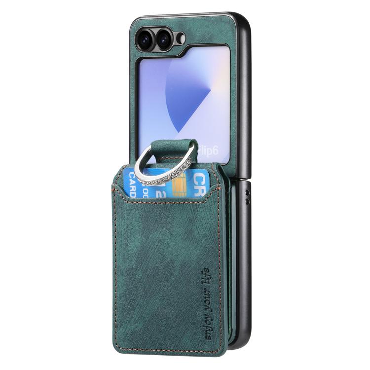 For Galaxy Z Flip6 5G Retro Leather Ring Vertical Flip Wallet Phone Case