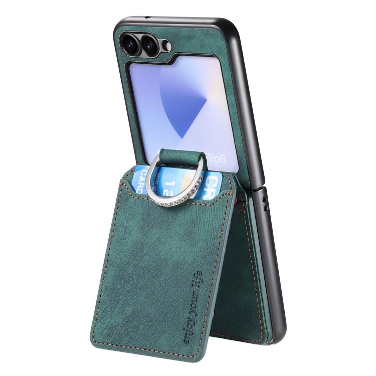 For Galaxy Z Flip6 5G Retro Leather Ring Vertical Flip Wallet Phone Case