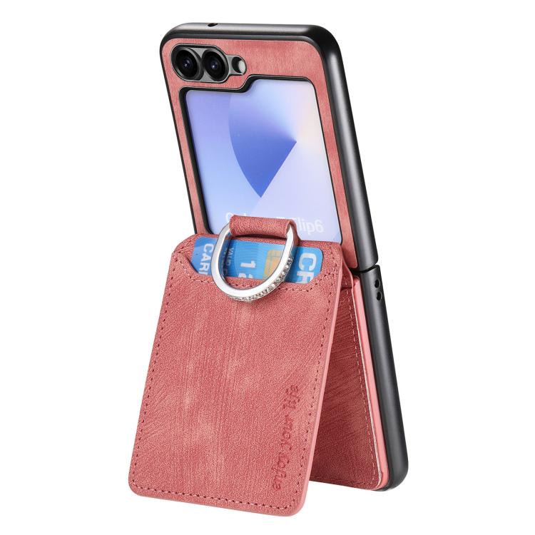 For Galaxy Z Flip6 5G Retro Leather Ring Vertical Flip Wallet Phone Case