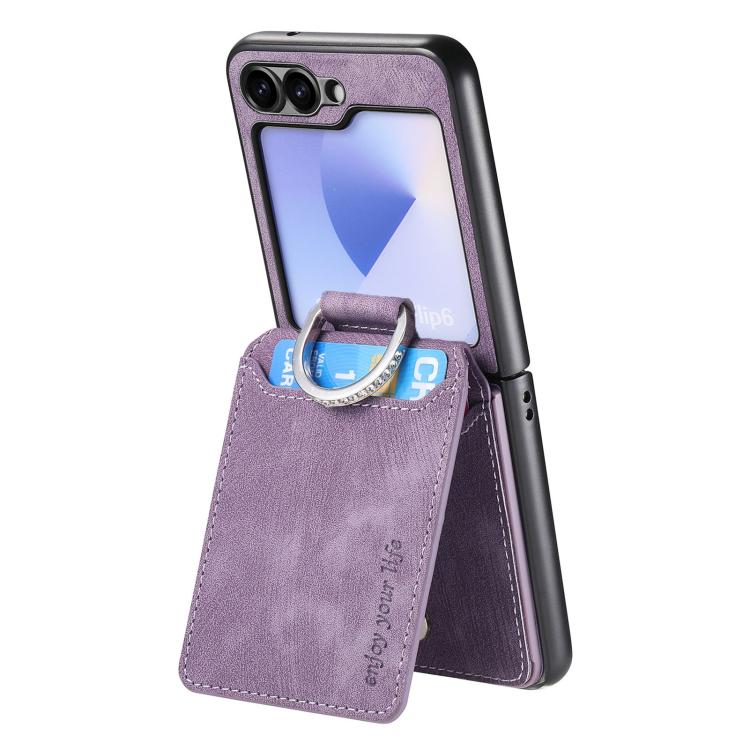 For Galaxy Z Flip6 5G Retro Leather Ring Vertical Flip Wallet Phone Case