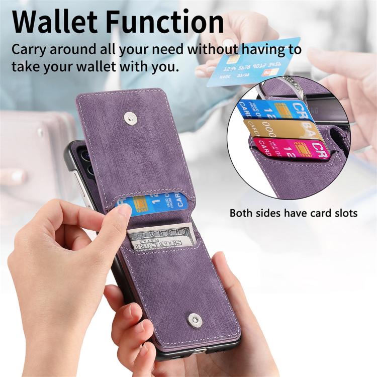 For Galaxy Z Flip6 5G Retro Leather Ring Vertical Flip Wallet Phone Case