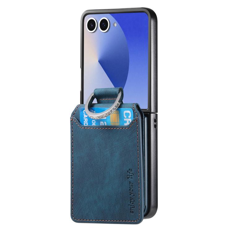 For Galaxy Z Flip7 5G Retro Leather Ring Vertical Flip Wallet Phone Case