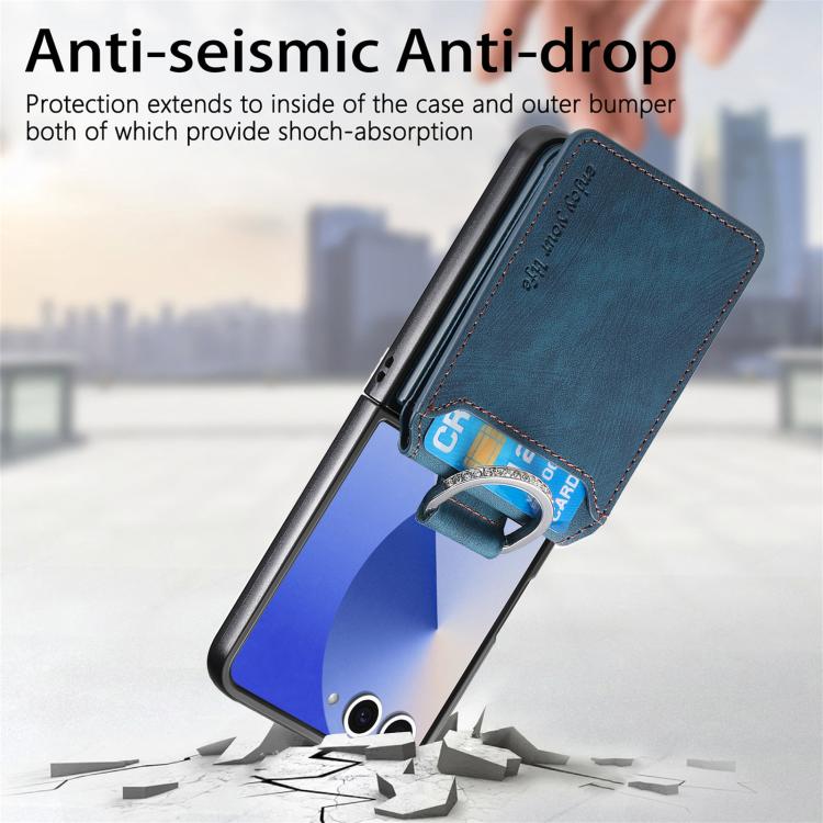 For Galaxy Z Flip7 5G Retro Leather Ring Vertical Flip Wallet Phone Case