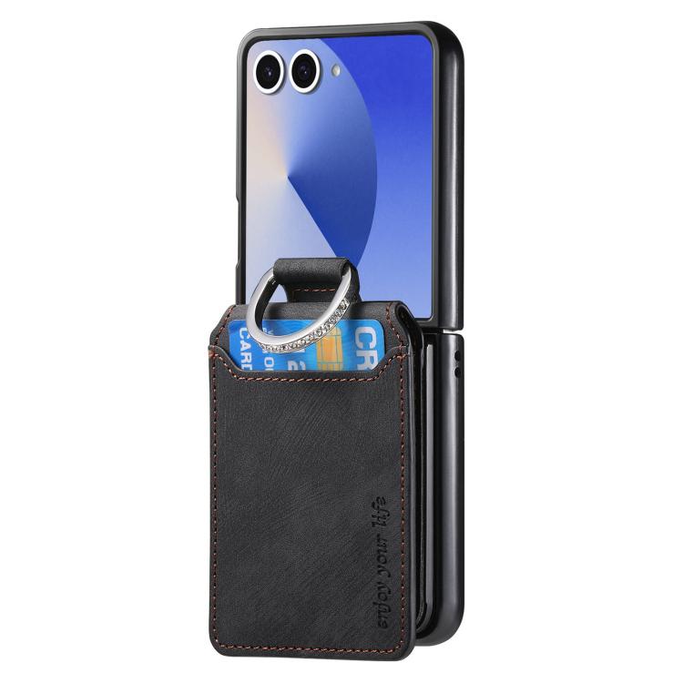 For Galaxy Z Flip7 5G Retro Leather Ring Vertical Flip Wallet Phone Case