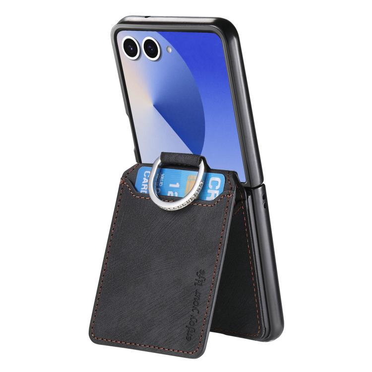 For Galaxy Z Flip7 5G Retro Leather Ring Vertical Flip Wallet Phone Case
