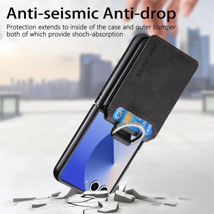For Galaxy Z Flip7 5G Retro Leather Ring Vertical Flip Wallet Phone Case