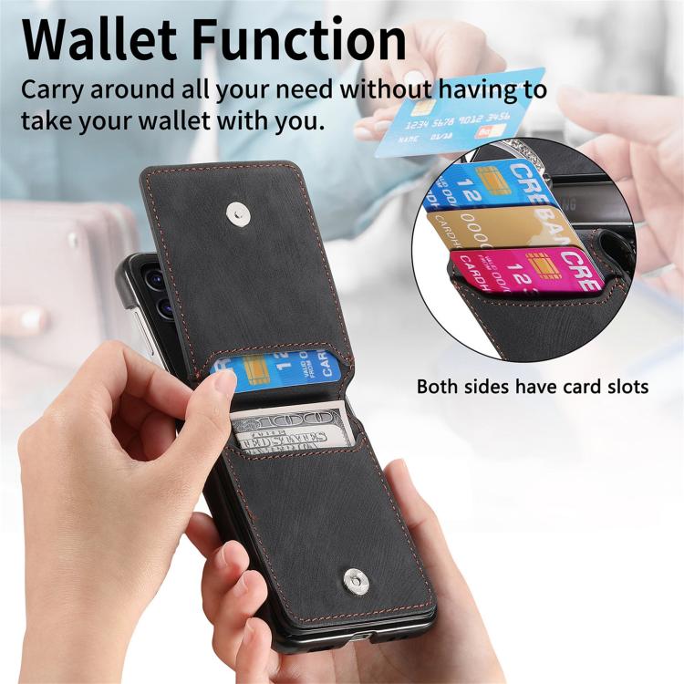 For Galaxy Z Flip7 5G Retro Leather Ring Vertical Flip Wallet Phone Case