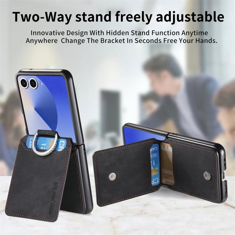 For Galaxy Z Flip7 5G Retro Leather Ring Vertical Flip Wallet Phone Case