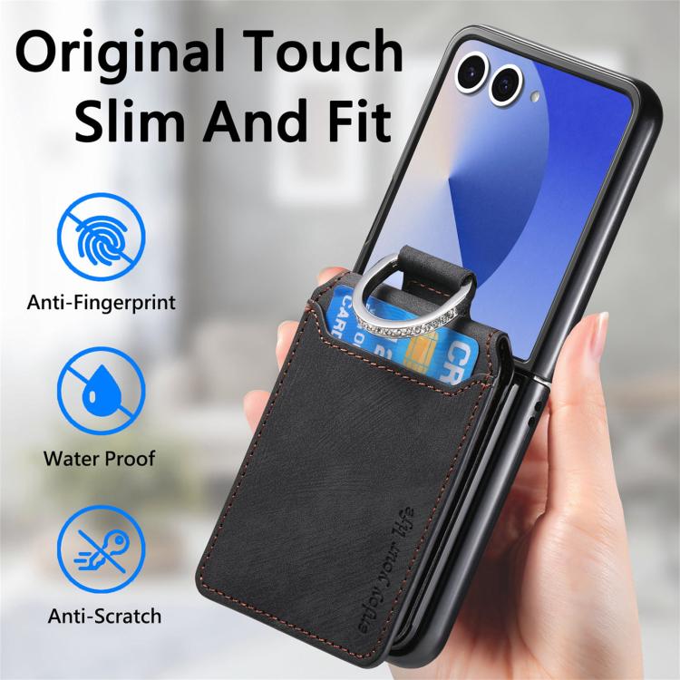 For Galaxy Z Flip7 5G Retro Leather Ring Vertical Flip Wallet Phone Case