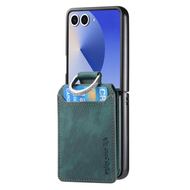 For Galaxy Z Flip7 5G Retro Leather Ring Vertical Flip Wallet Phone Case
