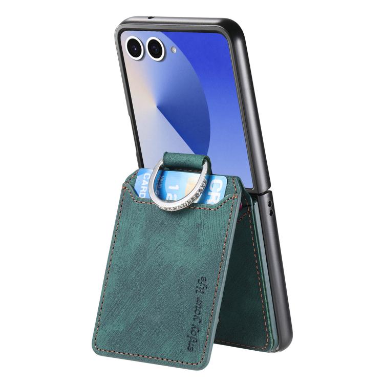 For Galaxy Z Flip7 5G Retro Leather Ring Vertical Flip Wallet Phone Case