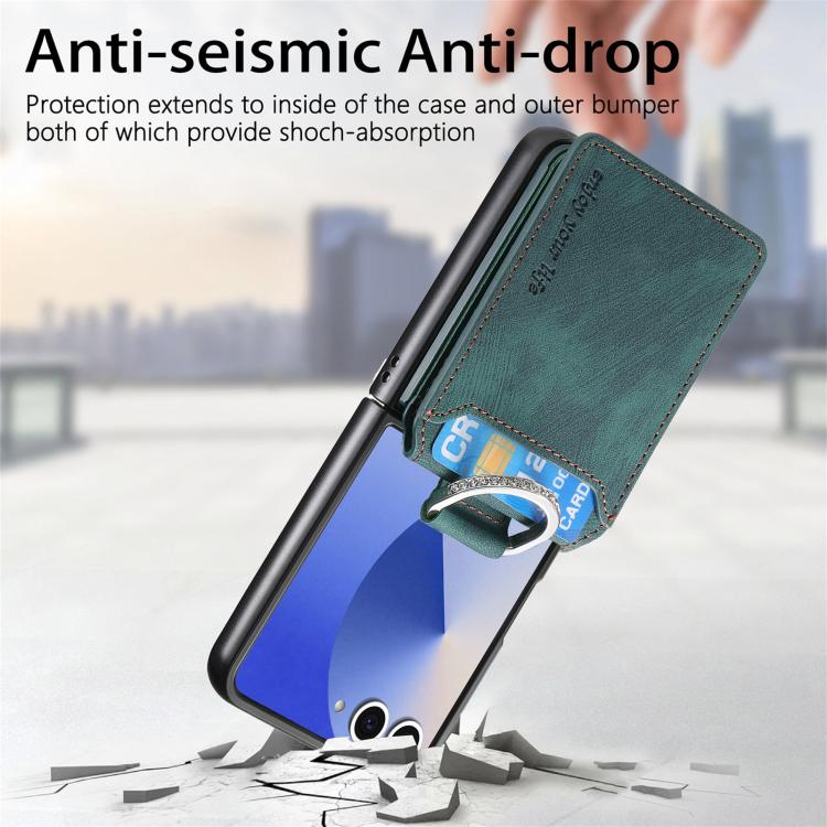 For Galaxy Z Flip7 5G Retro Leather Ring Vertical Flip Wallet Phone Case
