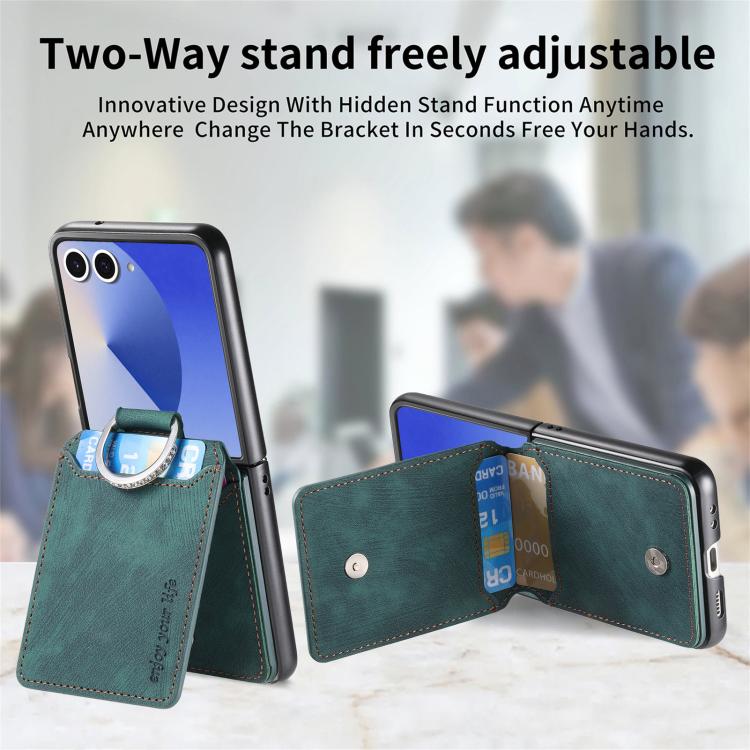 For Galaxy Z Flip7 5G Retro Leather Ring Vertical Flip Wallet Phone Case