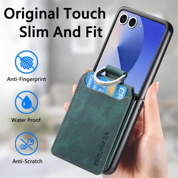 For Galaxy Z Flip7 5G Retro Leather Ring Vertical Flip Wallet Phone Case