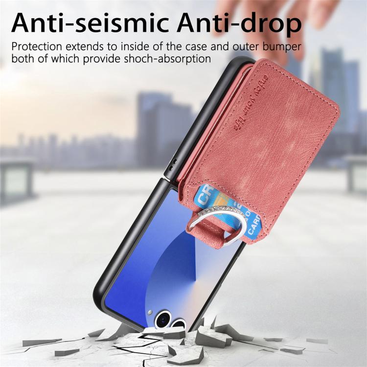 For Galaxy Z Flip7 5G Retro Leather Ring Vertical Flip Wallet Phone Case