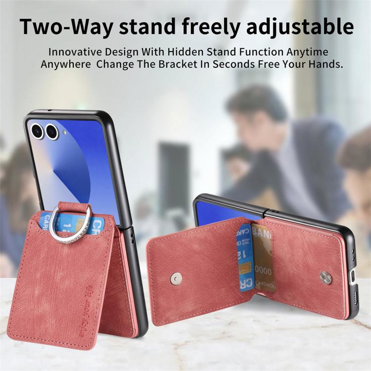 For Galaxy Z Flip7 5G Retro Leather Ring Vertical Flip Wallet Phone Case