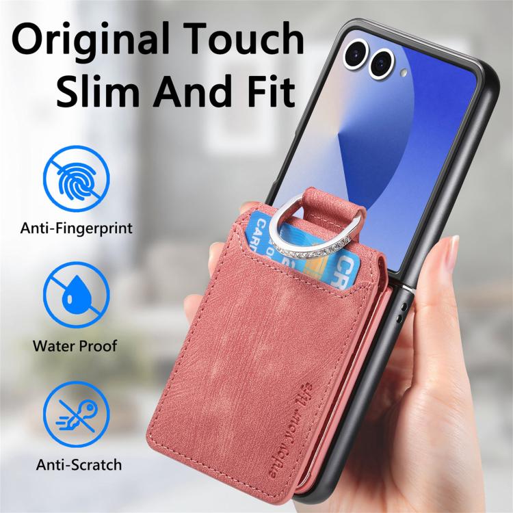 For Galaxy Z Flip7 5G Retro Leather Ring Vertical Flip Wallet Phone Case