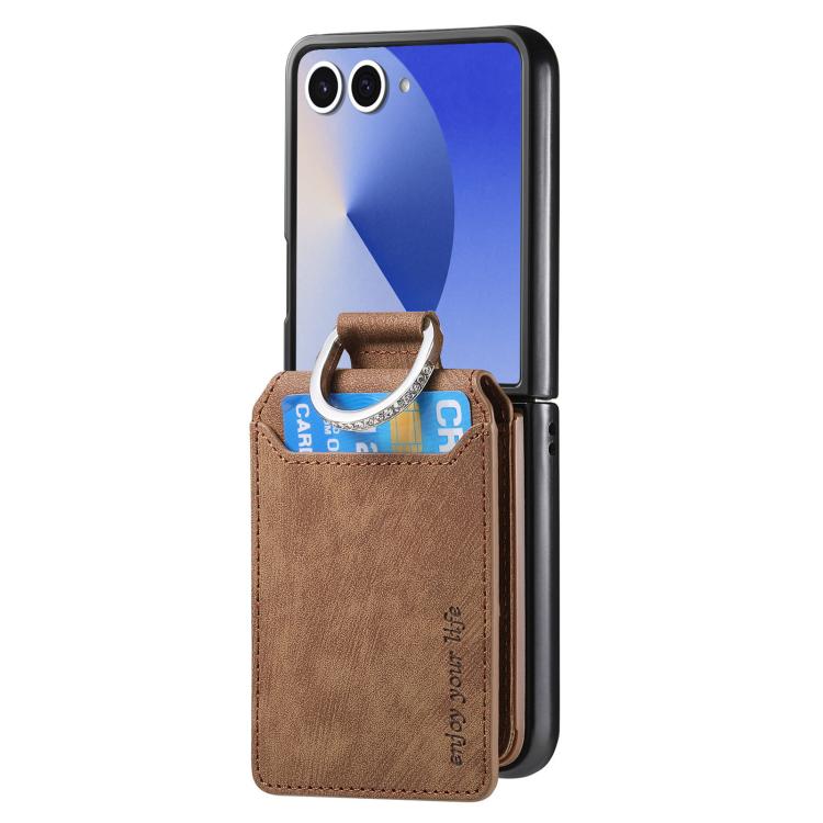 For Galaxy Z Flip7 5G Retro Leather Ring Vertical Flip Wallet Phone Case