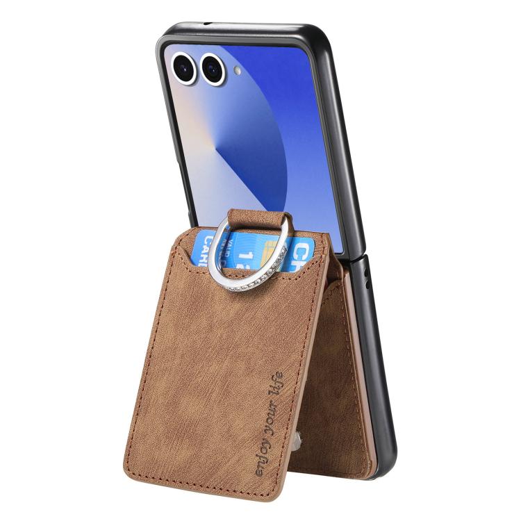 For Galaxy Z Flip7 5G Retro Leather Ring Vertical Flip Wallet Phone Case
