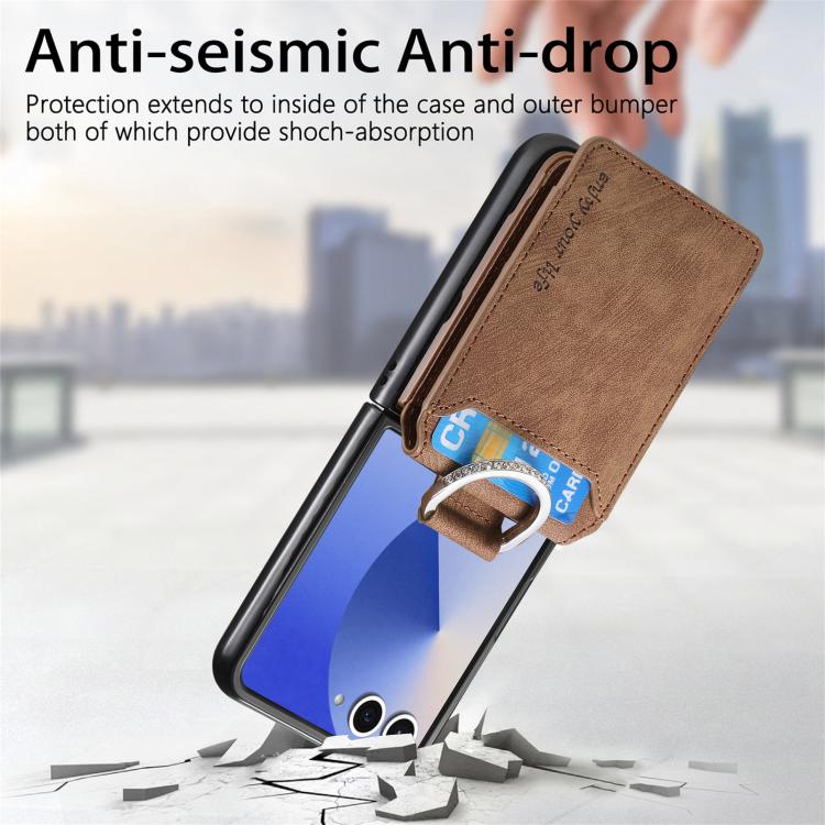 For Galaxy Z Flip7 5G Retro Leather Ring Vertical Flip Wallet Phone Case
