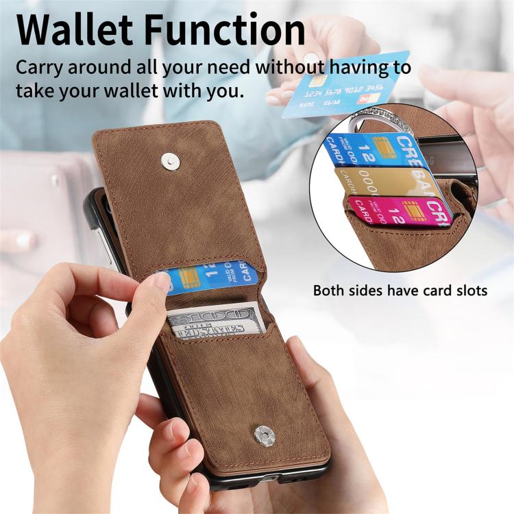 For Galaxy Z Flip7 5G Retro Leather Ring Vertical Flip Wallet Phone Case