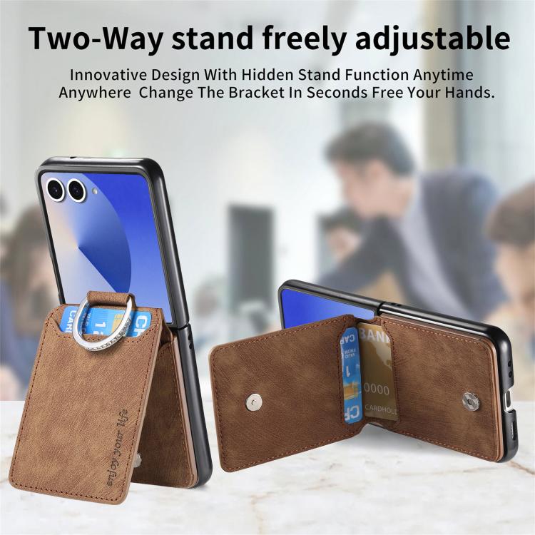 For Galaxy Z Flip7 5G Retro Leather Ring Vertical Flip Wallet Phone Case