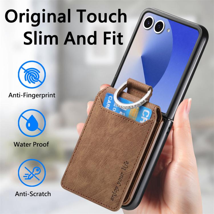 For Galaxy Z Flip7 5G Retro Leather Ring Vertical Flip Wallet Phone Case