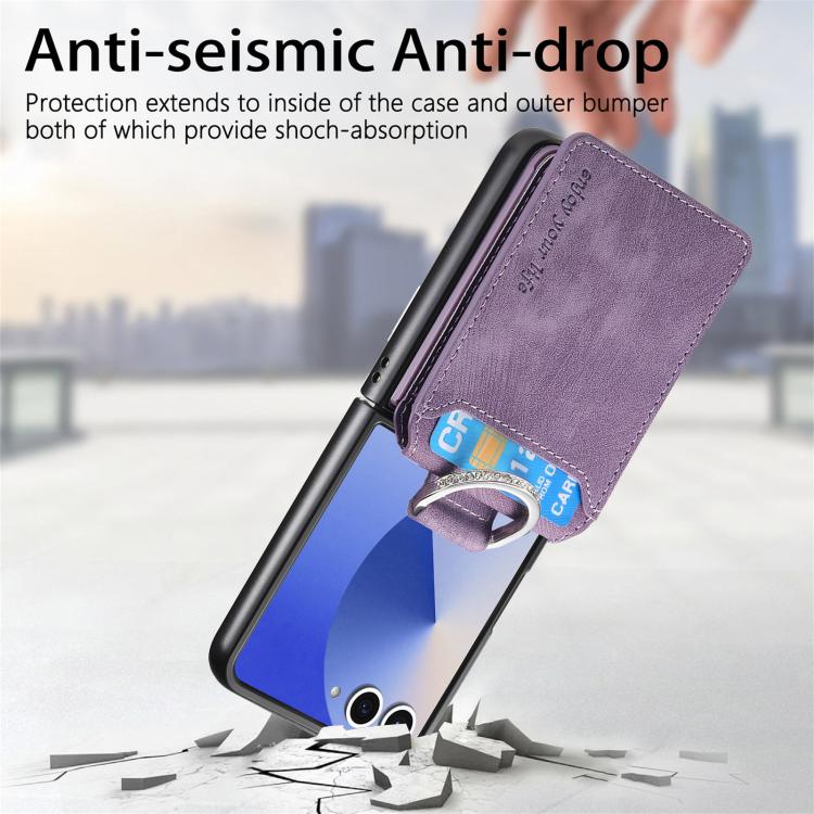 For Galaxy Z Flip7 5G Retro Leather Ring Vertical Flip Wallet Phone Case