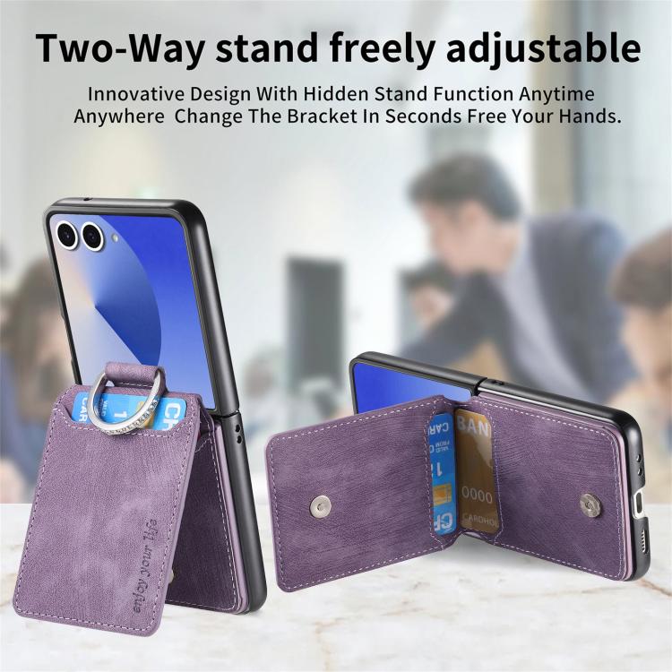 For Galaxy Z Flip7 5G Retro Leather Ring Vertical Flip Wallet Phone Case