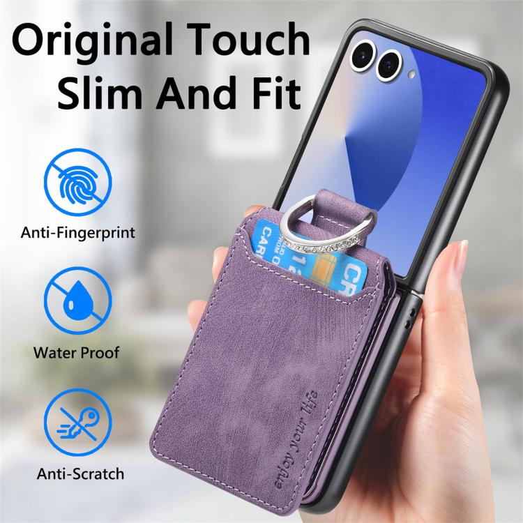 For Galaxy Z Flip7 5G Retro Leather Ring Vertical Flip Wallet Phone Case