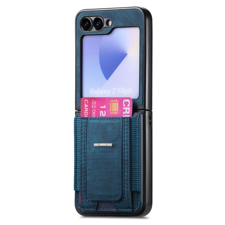 For Galaxy Z Flip5 5G Retro Leather Fold Stand Elastic Card Bag Phone Case