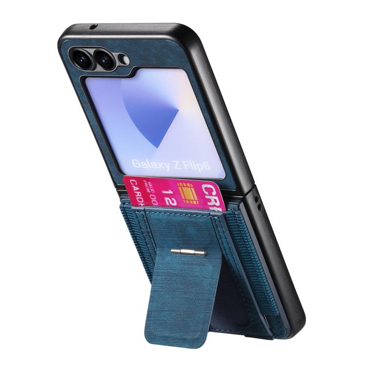 For Galaxy Z Flip5 5G Retro Leather Fold Stand Elastic Card Bag Phone Case