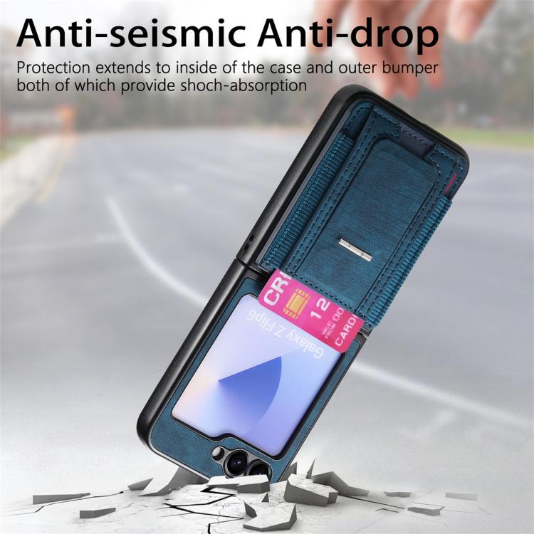 For Galaxy Z Flip5 5G Retro Leather Fold Stand Elastic Card Bag Phone Case