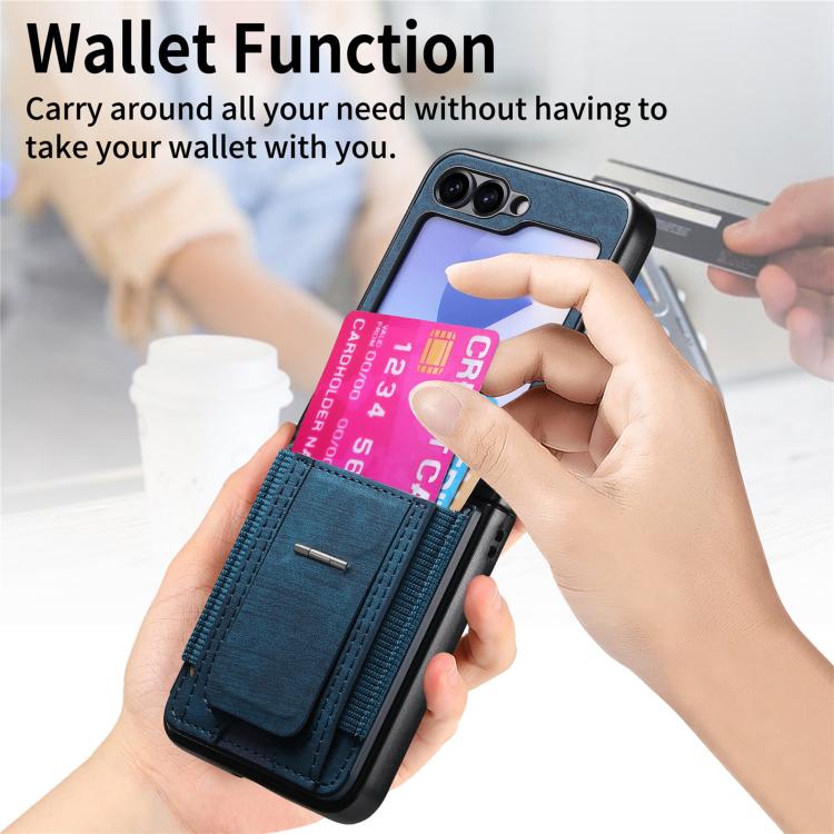For Galaxy Z Flip5 5G Retro Leather Fold Stand Elastic Card Bag Phone Case