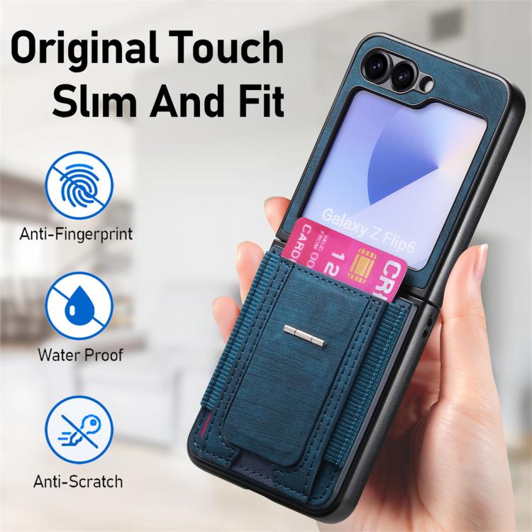 For Galaxy Z Flip5 5G Retro Leather Fold Stand Elastic Card Bag Phone Case
