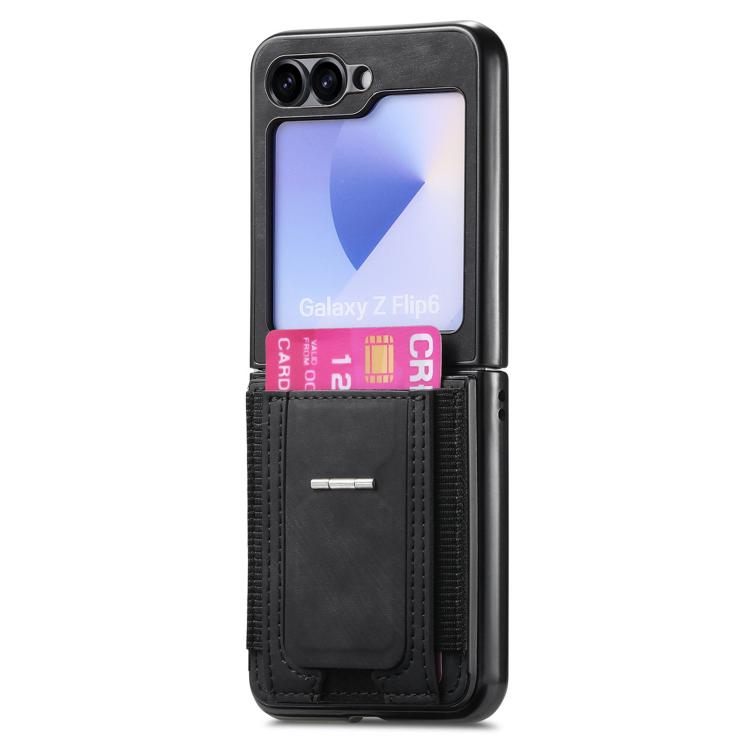 For Galaxy Z Flip5 5G Retro Leather Fold Stand Elastic Card Bag Phone Case