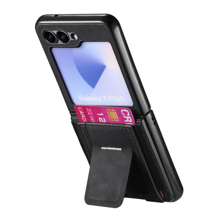 For Galaxy Z Flip5 5G Retro Leather Fold Stand Elastic Card Bag Phone Case