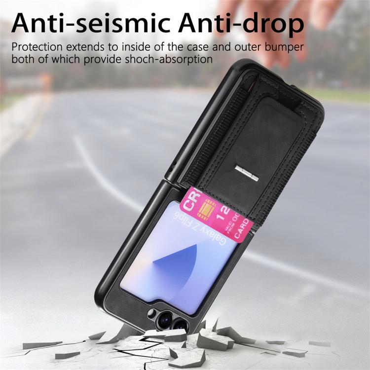 For Galaxy Z Flip5 5G Retro Leather Fold Stand Elastic Card Bag Phone Case