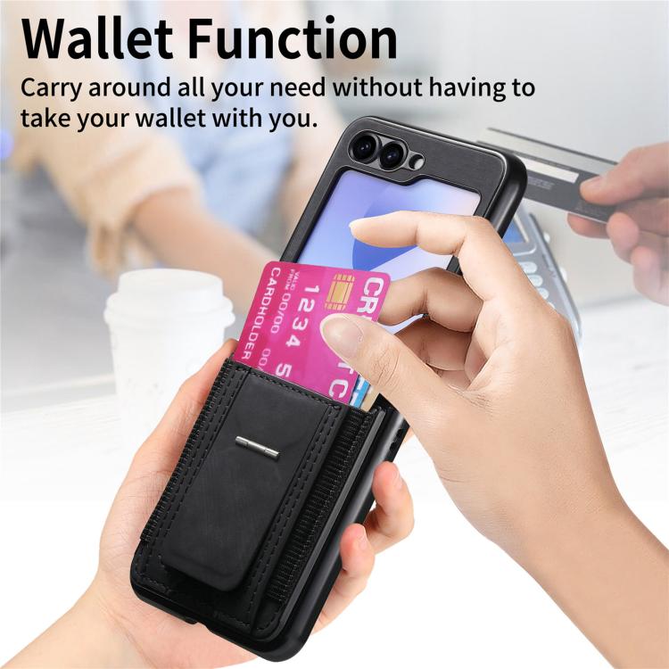 For Galaxy Z Flip5 5G Retro Leather Fold Stand Elastic Card Bag Phone Case