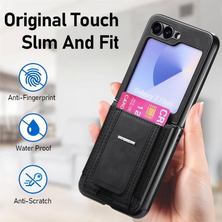 For Galaxy Z Flip5 5G Retro Leather Fold Stand Elastic Card Bag Phone Case