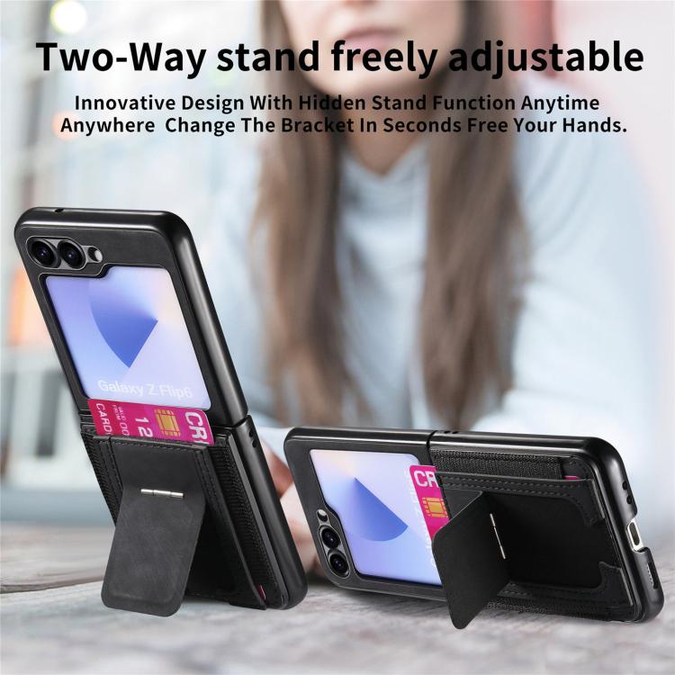 For Galaxy Z Flip5 5G Retro Leather Fold Stand Elastic Card Bag Phone Case
