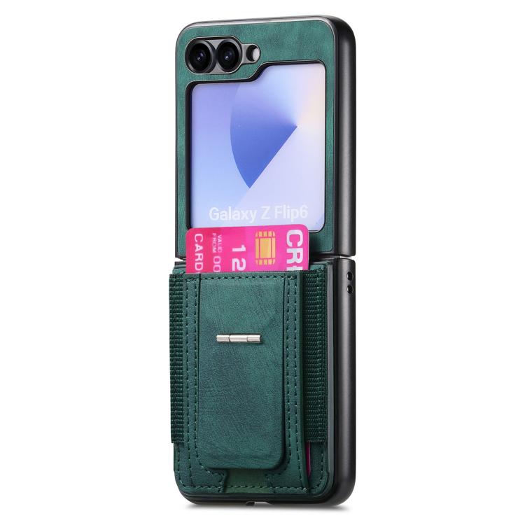 For Galaxy Z Flip5 5G Retro Leather Fold Stand Elastic Card Bag Phone Case