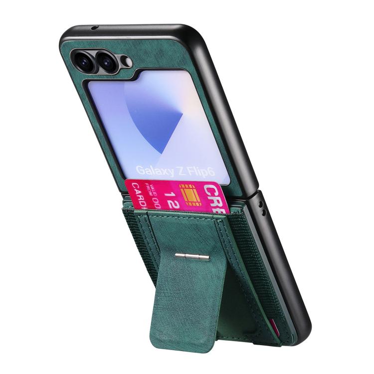 For Galaxy Z Flip5 5G Retro Leather Fold Stand Elastic Card Bag Phone Case