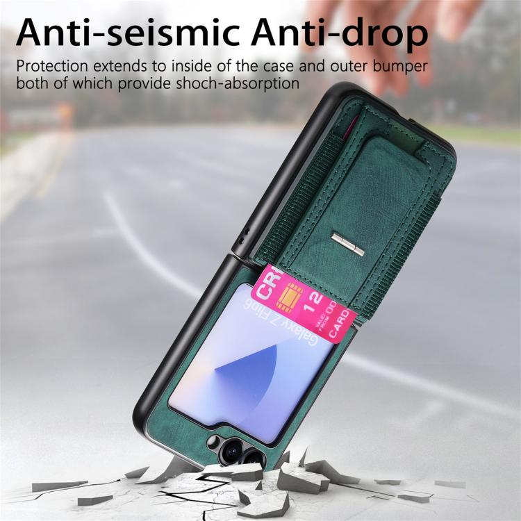 For Galaxy Z Flip5 5G Retro Leather Fold Stand Elastic Card Bag Phone Case