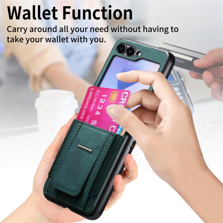For Galaxy Z Flip5 5G Retro Leather Fold Stand Elastic Card Bag Phone Case