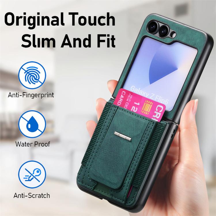 For Galaxy Z Flip5 5G Retro Leather Fold Stand Elastic Card Bag Phone Case