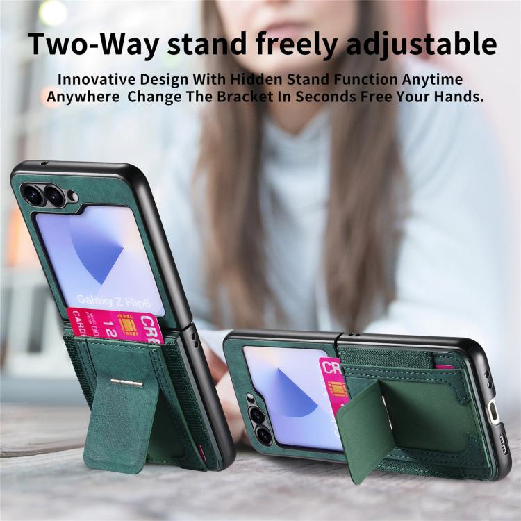 For Galaxy Z Flip5 5G Retro Leather Fold Stand Elastic Card Bag Phone Case