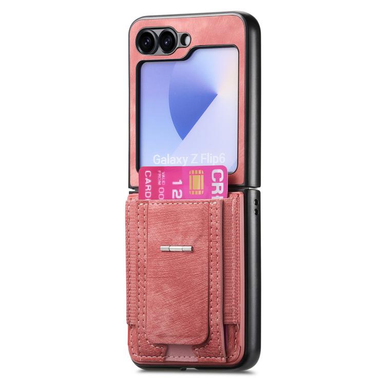 For Galaxy Z Flip5 5G Retro Leather Fold Stand Elastic Card Bag Phone Case
