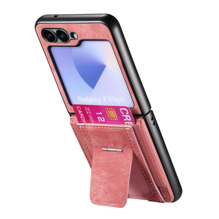 For Galaxy Z Flip5 5G Retro Leather Fold Stand Elastic Card Bag Phone Case