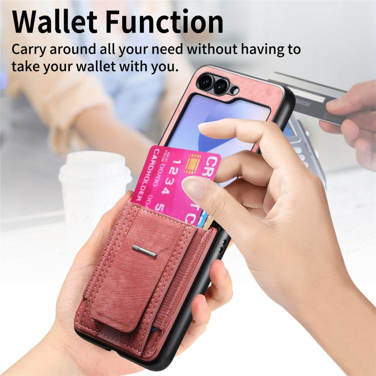 For Galaxy Z Flip5 5G Retro Leather Fold Stand Elastic Card Bag Phone Case